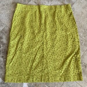 Talbots‎ Women's 16 Lime Green Eyelet Floral Straight Pencil Skirt Cotton